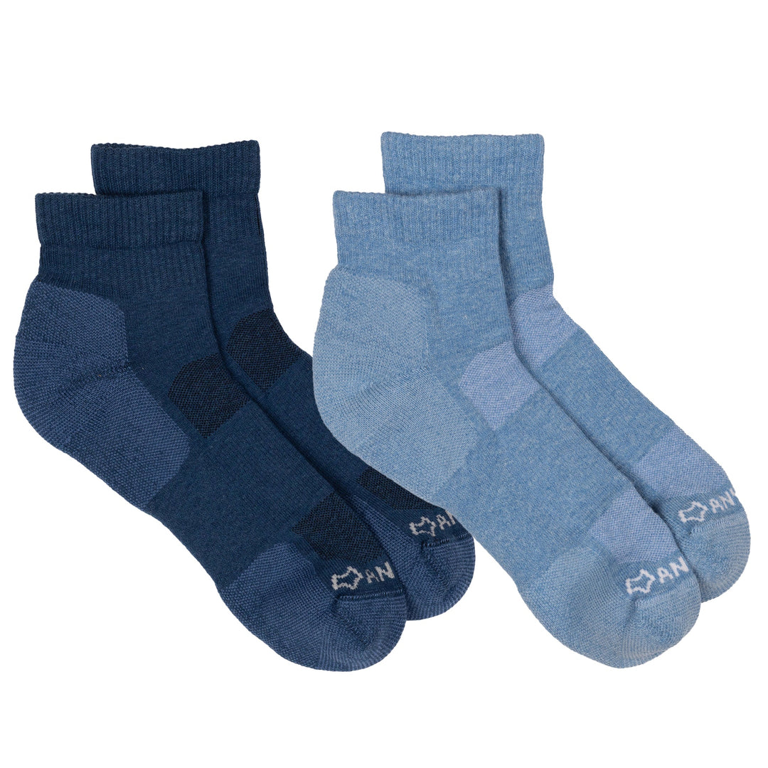 Anywear Essential Lightweight Quarter Crew Sock - 2 Pack Ink/Ice S/M - Fox River