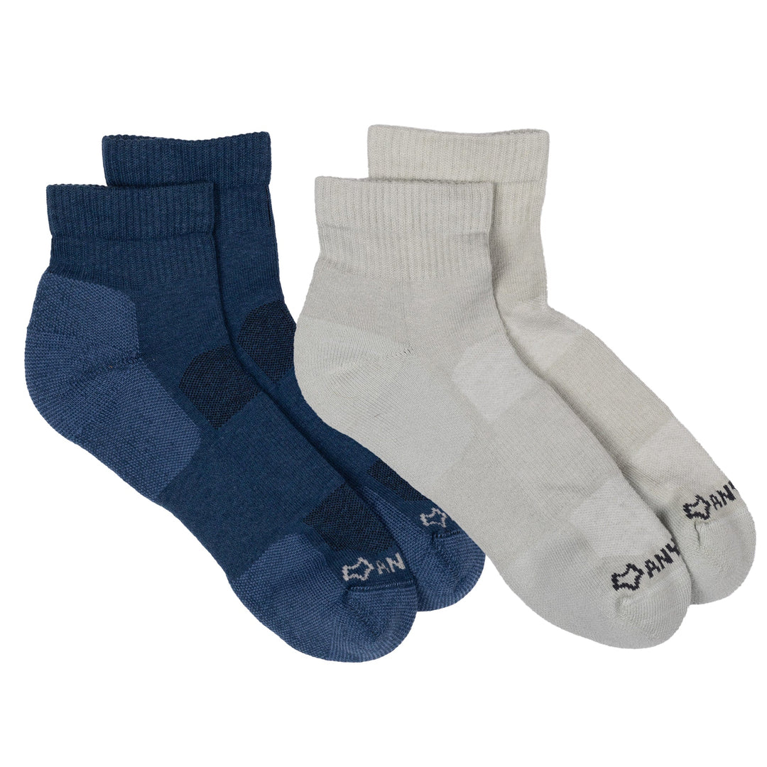 Anywear Essential Lightweight Quarter Crew Sock - 2 Pack Ink/Moss L/XL - Fox River