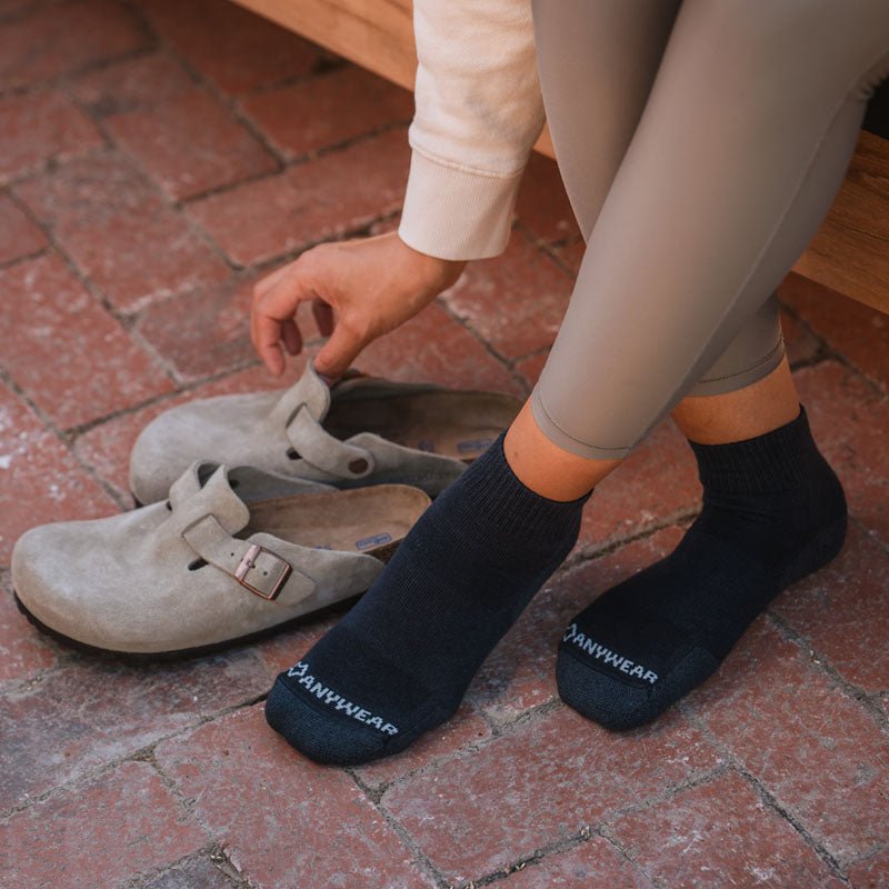 Anywear Essential Lightweight Quarter Crew Sock - 2 Pack Plum/Navy S/M - Fox River